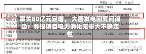 事关80亿元定增， 大唐发电回复问询函：募投项目电力消化无重大不确定性