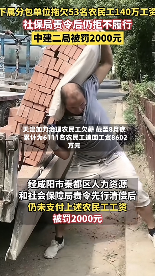 天津加力治理农民工欠薪 截至8月底累计为6111名农民工追回工资8602万元