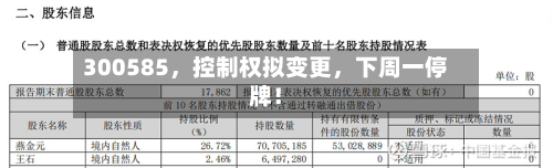 300585，控制权拟变更，下周一停牌！